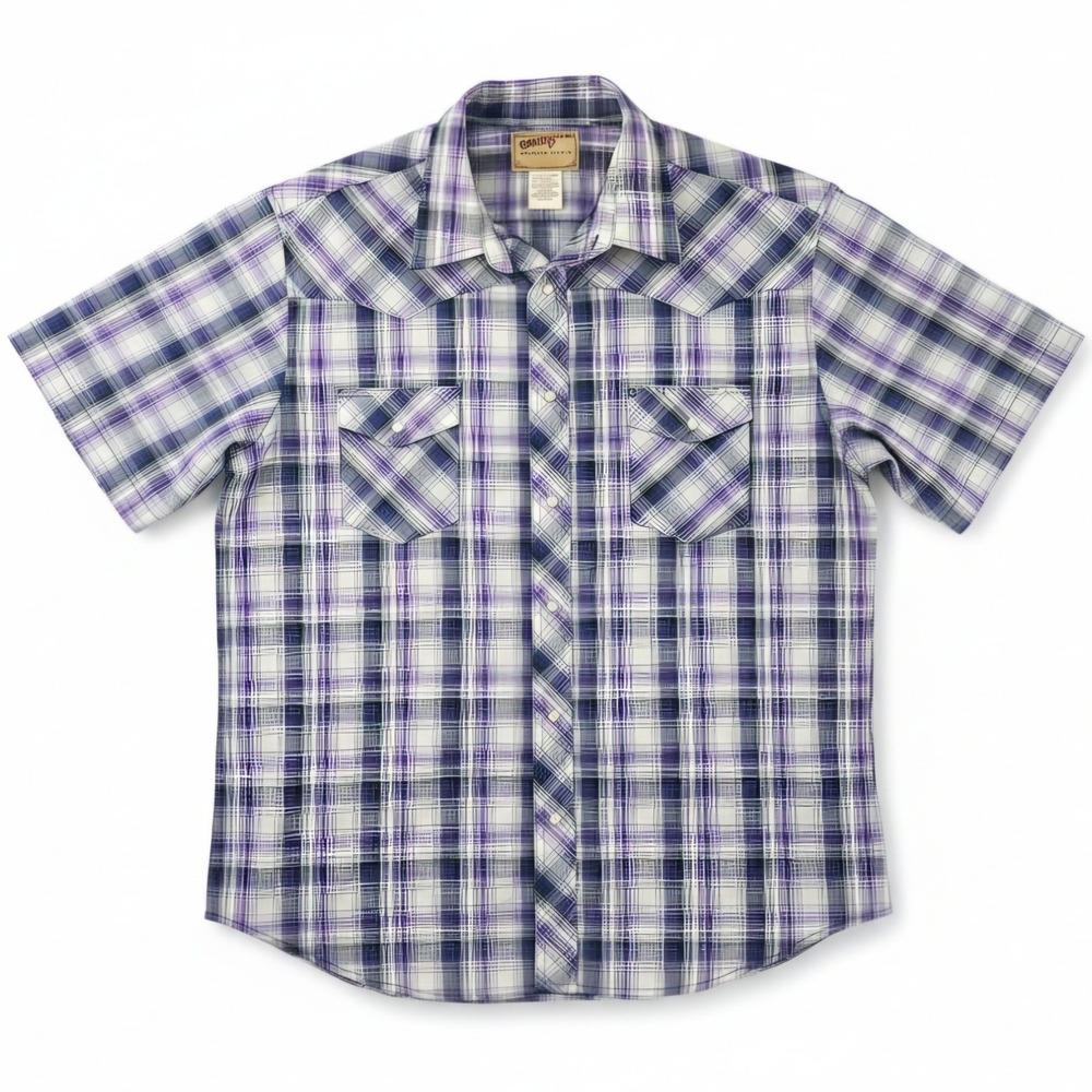 Vintage Wrangler Shirt Men 2XL Big Purple Plaid Pearl‎ Snap Western Rockabilly